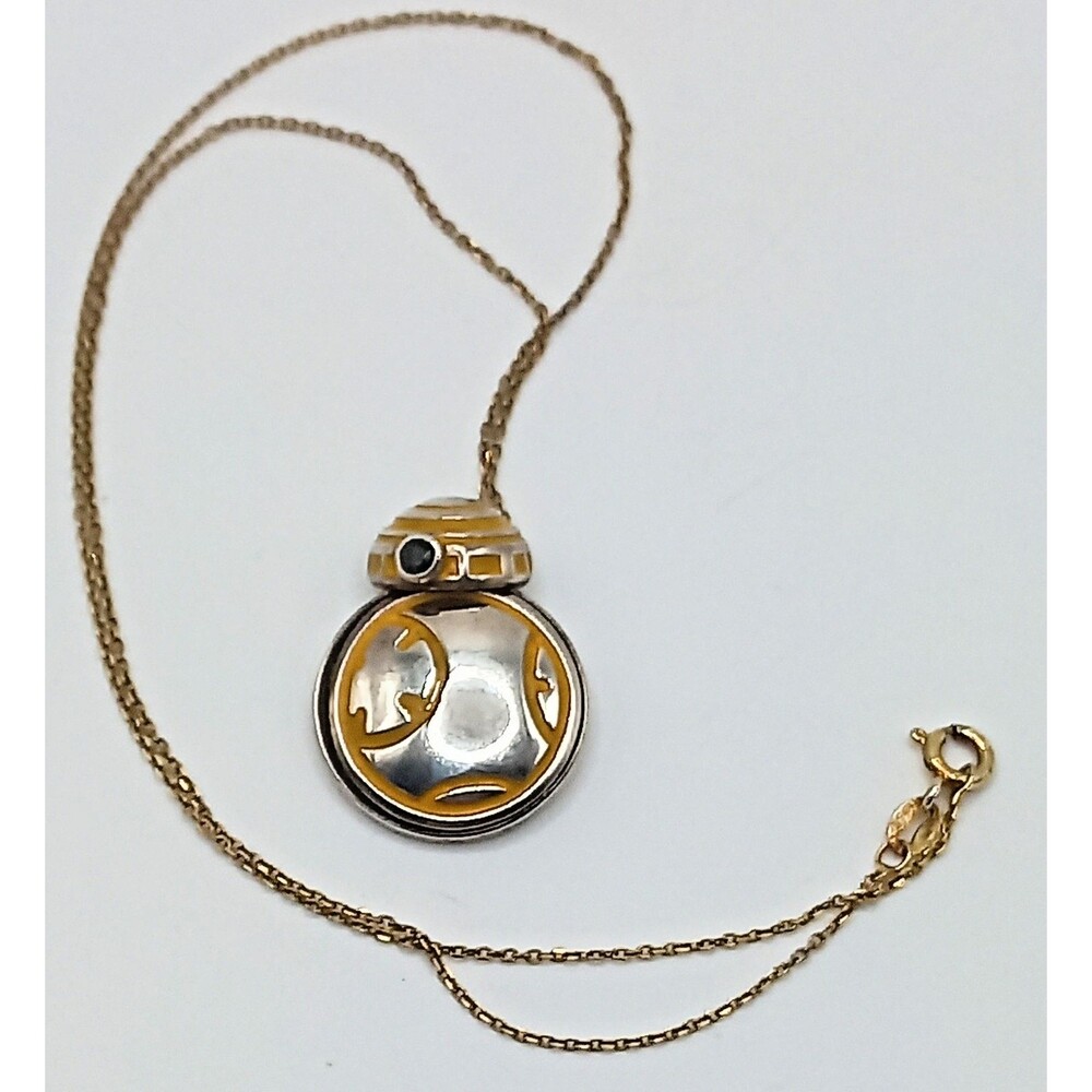 Star Wars STERLING Spinning BB-8 Droid  Designer Necklace  Black Onyx 925 Chain